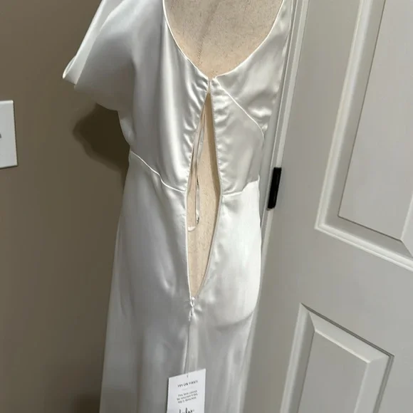 Lulus Gorgeous Vow White Satin Mock Neck Cowl Mermaid Maxi Dress - Picture 9 of 12